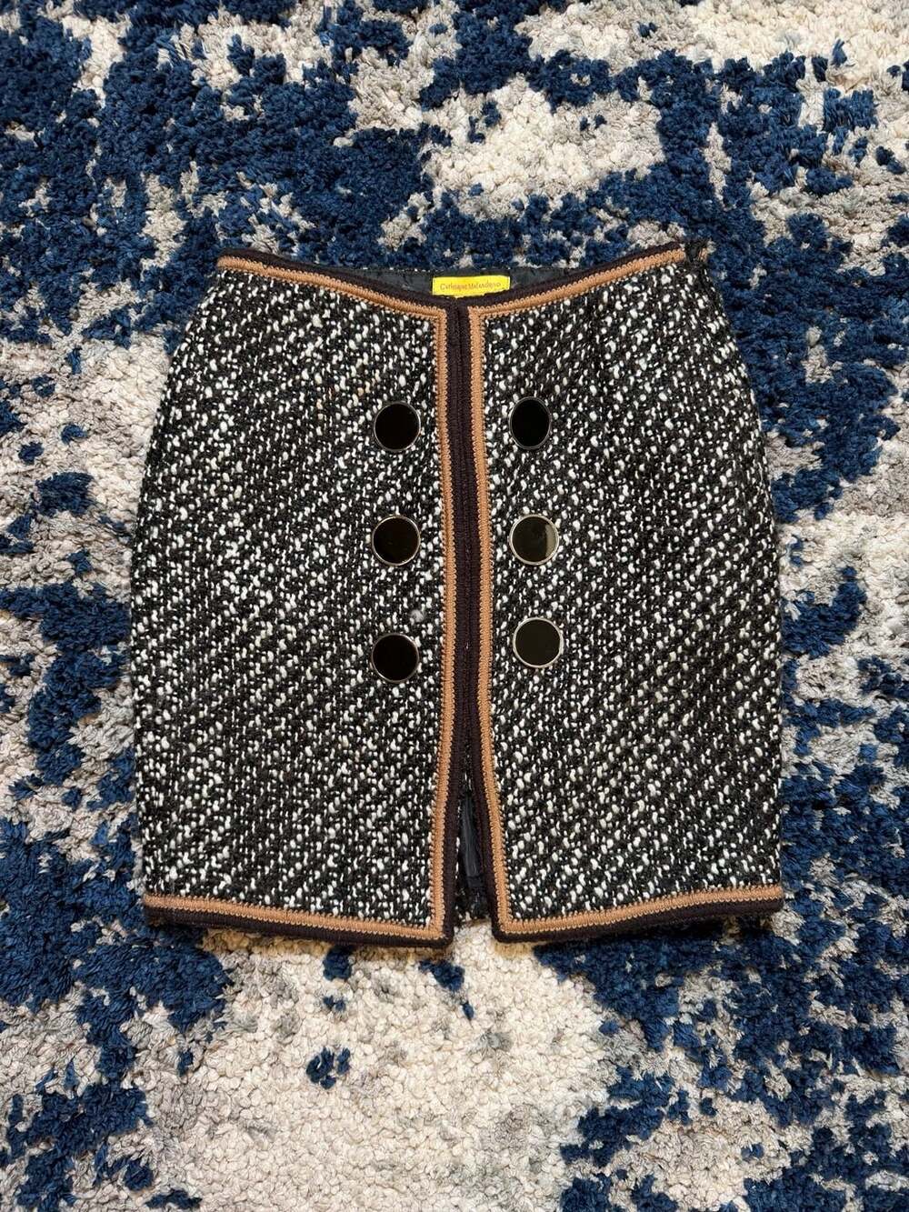 Catherine Malandrino Tweed Mini Skirt Size 4 Black White Button Detail
